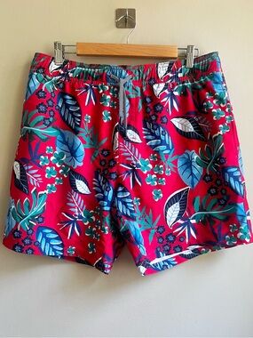 Reyn Spooner Swim Trunks Red Hawaiian Floral with Net Large